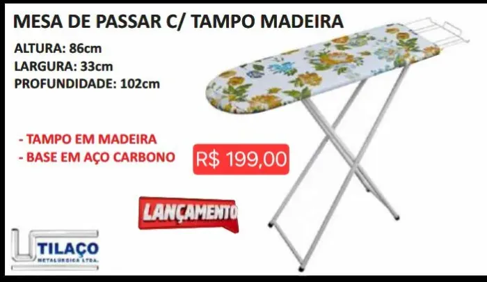 Mesa de passar c/TAMPO madeira (leia a descrição)