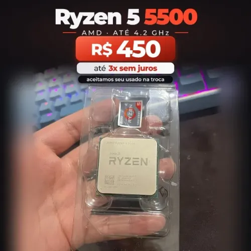 Processador AMD Ryzen 5 5500, até 4.2 GHz, com 6 núcleos e 12 threads