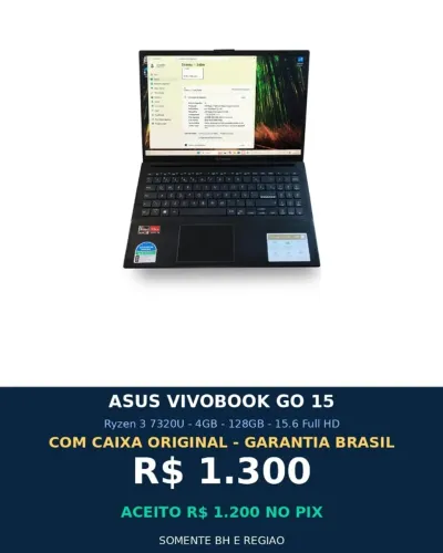 Notebook ASUS Vivobook Go 15 Ryzen 3 4GB/128GB - Com Caixa Original - BH