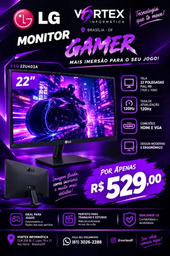 MONITOR LG GAMER 22P 22U403A 120HZ FULLHD HDMI VGA - 22U403A-B.AWZM