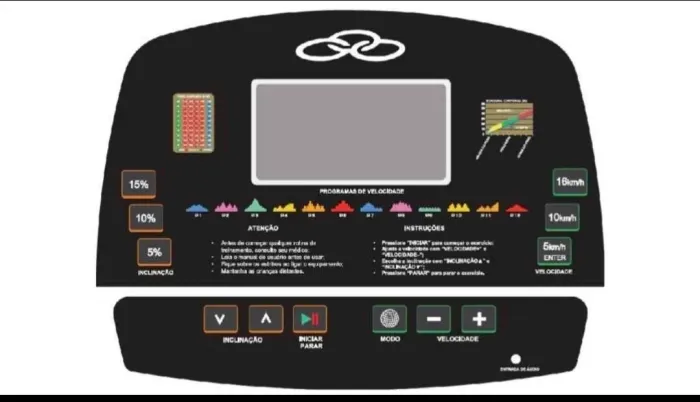Esteira Ergometrica vel. Até 16 com 15% de inclinação 
