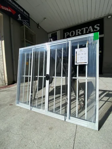 JANELA DE ALUMÍNIO BRANCO COM GRADE 4F 1.00X1.20 - LINHA MODULAR