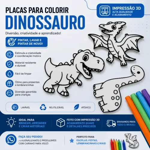 Placas para Colorir Dinossauro em Impressão 3D