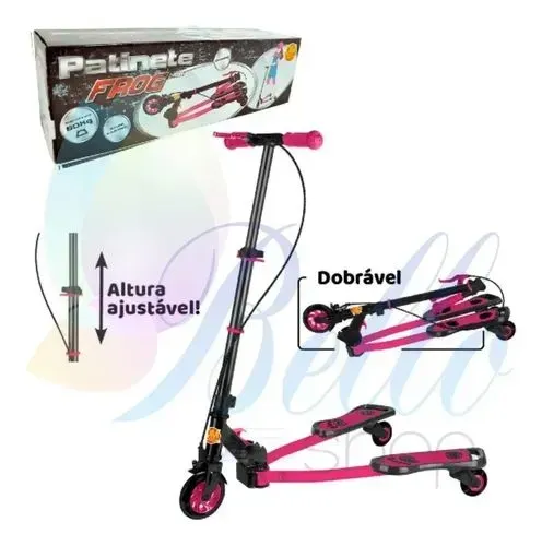 Patinete Radical Flog 3 Rodas Abre e Fecha Rosa DM Novo