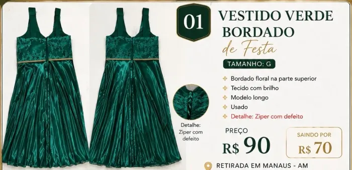 Título: Vestido Longo Verde de Festa Bordado Tam G