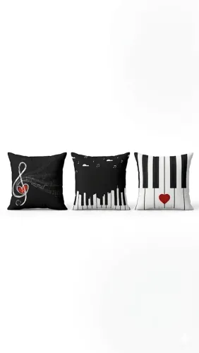 Kit 3 Capas de Almofada Tema Música / Piano 45x45 com Zíper - Novas | 3 Estampas