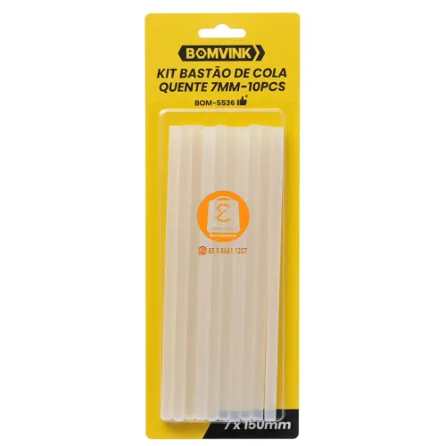 Kit Bastão de Cola Quente 7mm - 10 Peças para Pistola