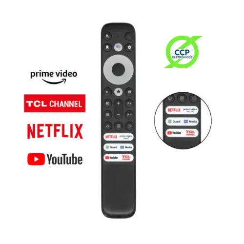 Controle Remoto compatível TV TCL Smart LED 4K Preto Netflix YouTube Prime Video