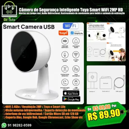 Câmera de Segurança Inteligente Tuya Smart WiFi 2MP HD