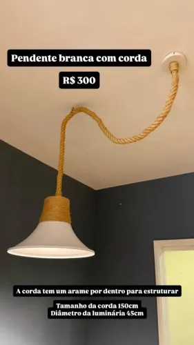 Lustre pendente luminária de teto com corda