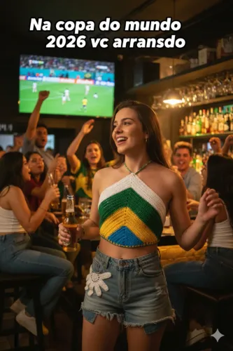 Pronta entrega Cropped de Crochet.  e short com aplicação em crochê.Vc linda  na Copa