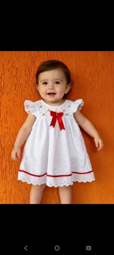 Vestido Bebê Menina Branco Com Laço Vermelho 9-12 meses