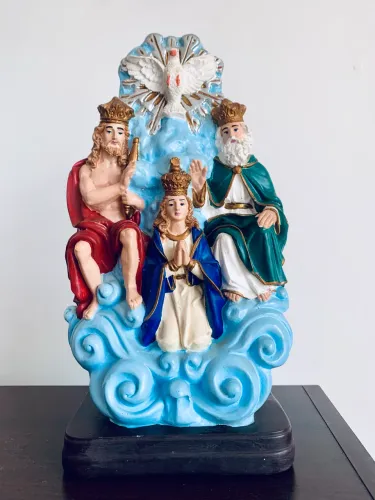 Imagem Santíssima Trindade com Coroação de Nossa Senhora - 32cm - Rica em detalhes
