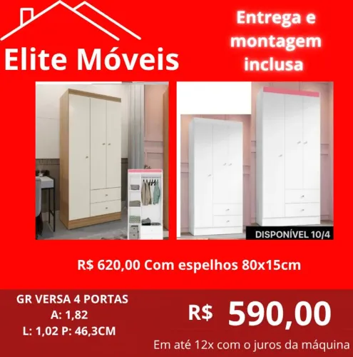 590,00 Com a montagem e a entrega guarda roupa novo na caixa com garantia de fabrica.