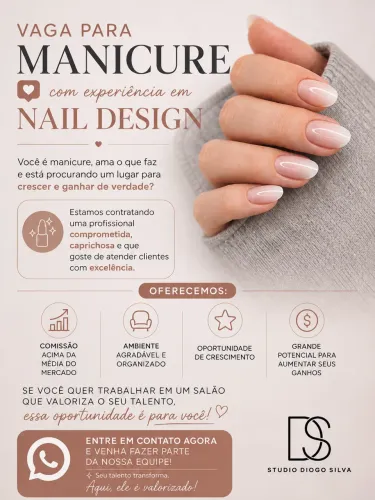 Vaga para manicure com experiência em Nail design!