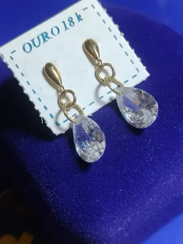 Brinco Gota Ouro 18 Kilates Peso 2.50 Gramas 25 mm