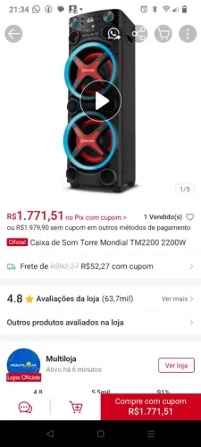 Caixa torre Mundial 2200w