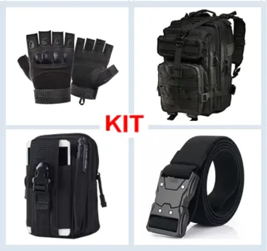 Kit ( Mochila 30 Litros + Porta treco + Cinto + Luva Meio Dedo) Tático Militar z1483