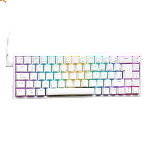 Teclado Mecânico Gamer KBM NOVO! GAMING TG700, BRANCO, 65% e ABNT2, RGB