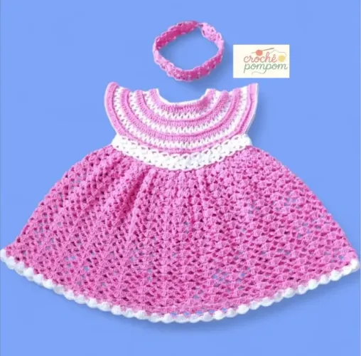Vestido rosa infantil com tiara ( crochê )