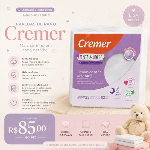 Pacote com 15 Fraldas de algodão Cremer