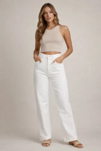 Calça Jeans 34 / 36 feminina wide leg Branca importada 