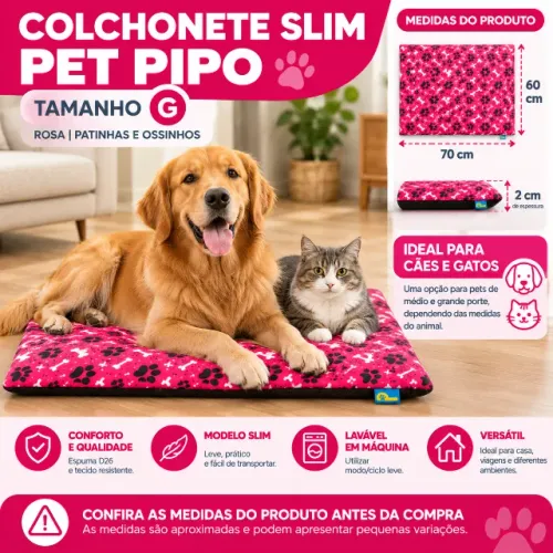 Colchonete Pet Slim G Pipo Rosa 70x60cm Cachorro E Gato