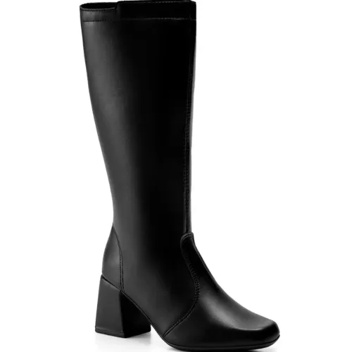 Bota Feminina Lumiss Salto Alto Bloco Cano Alto Bico Quadrado