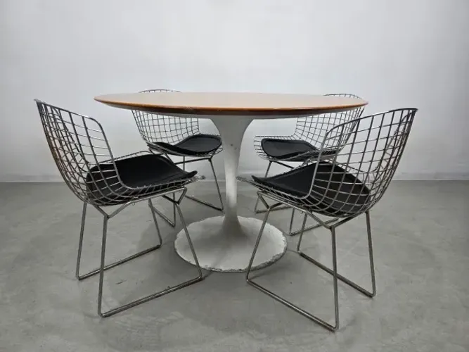 Mesa Saarinen com 4 cadeiras bertoia design atual