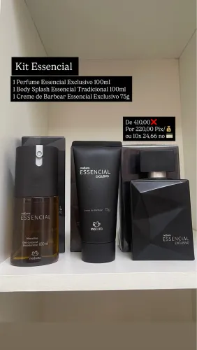Kit Essencial 3 Produtos Perfume,Body Splash e Creme de Barbear