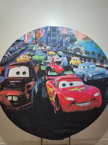 Painel Carros Redondo em Tecido 1.5x1.5m