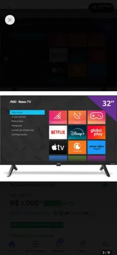 Tv roku 32 1000. Reais. Em. Otima condiçao