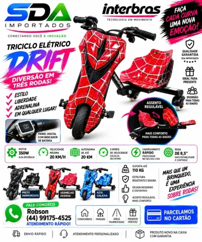 TRICICLO ELÉTRICO INTERBRAS DRIFT 350W 8,5" ? NOVO!