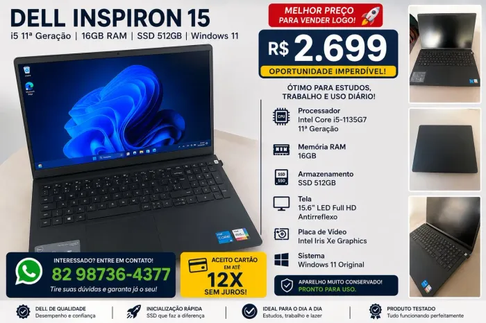 Notebook Dell Inspiron 15 i5 11ª Geração | 16GB RAM | SSD 512GB | Tela Full HD