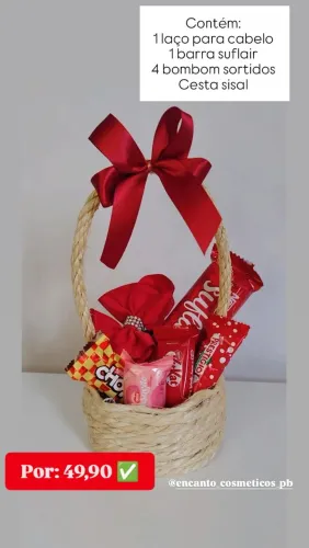 Cesta de chocolate com laço de cabelo
