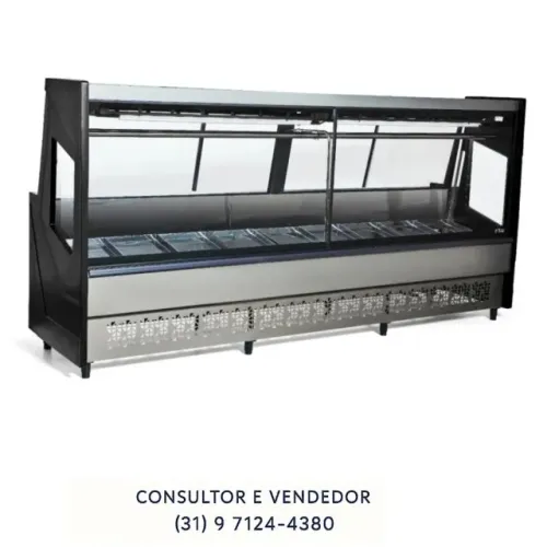 Balcão de Açougue 3M Preto Vidro Reto Polar