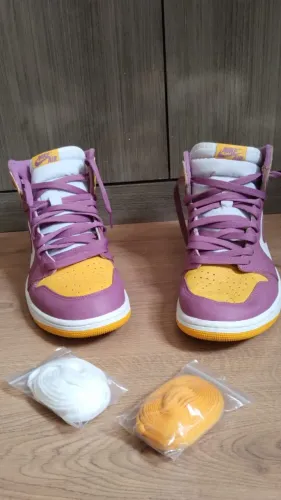 tênis nike air jordan high roxo/amarelo 