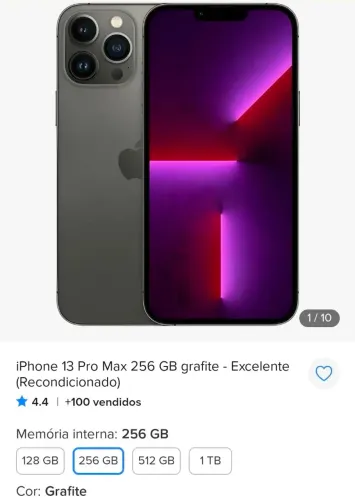 Iphone13 pro max 256G bateria84% seminovo ( nao está lendo chip ) de resto funciona tudo