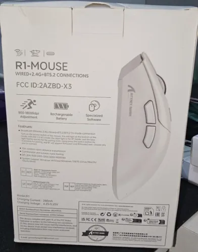 Mouse Attack Shark R1 s/ fio 2.4Ghz + bluetooth 5.2