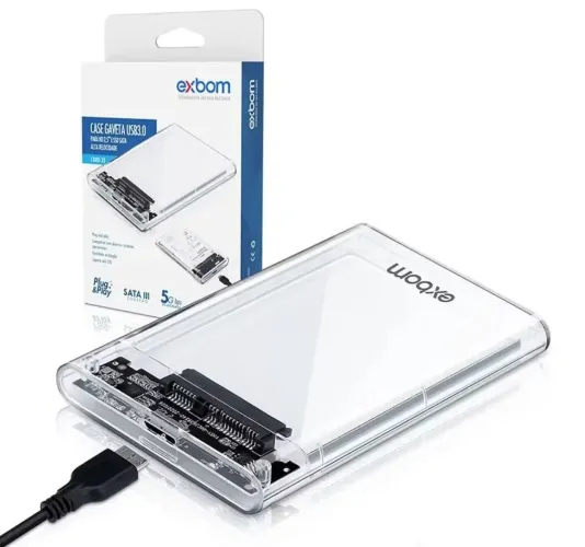 Case Exbom Original para HD ou SSD 2.5", USB 3.0, Transparente (Novo)