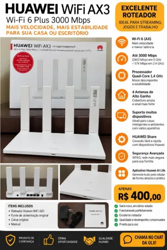 Roteador Huawei WiFi AX3 Wi-Fi 6 Plus 3000 Mbps
