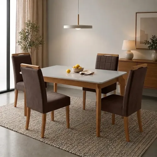 Mesa de Jantar Finlândia 1.20 C/4 Cadeiras em Veludo Marrom l59 S