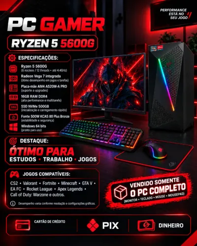 PC GAMER RYZEN 5 5600G - KIT COMPLETO