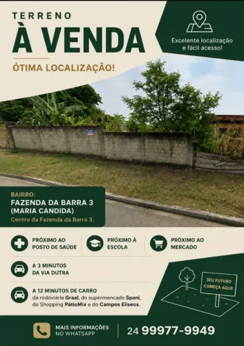 Terreno documentado. Fazenda da barra 3 (MARIA CANDIDA)