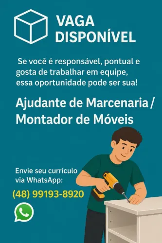 Vaga de Trabalho Para Ajudante de Marcenaria / Montador de Móveis Com Experiência