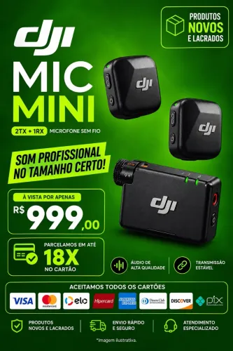 Microfone sem fio DJI MIC MINI 2TX + 1RX (NOVOS) Em até 18x