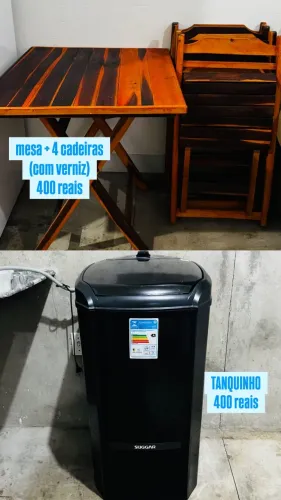 fogão + tanquinho + mesa + cadeiras + armários