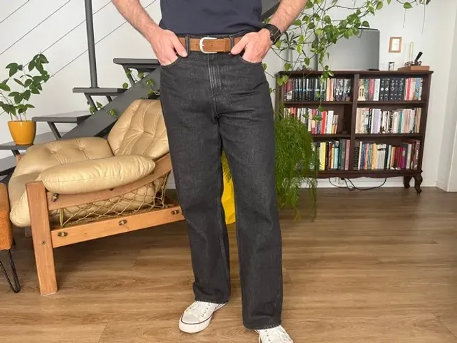 Calça Jeans Preta Masculina Wide Relaxed Cintura Alta H&M 38