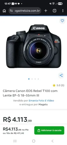 Câmera Canon rebel t100