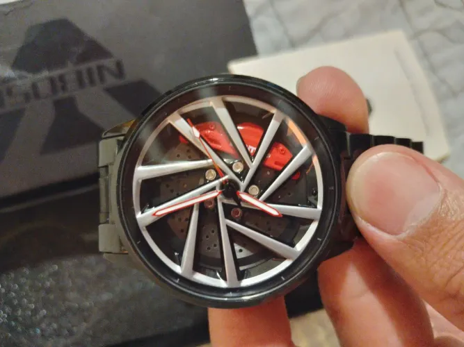 Relógio pulseira de aço preto marca nibosi roda de carro efeito giratório